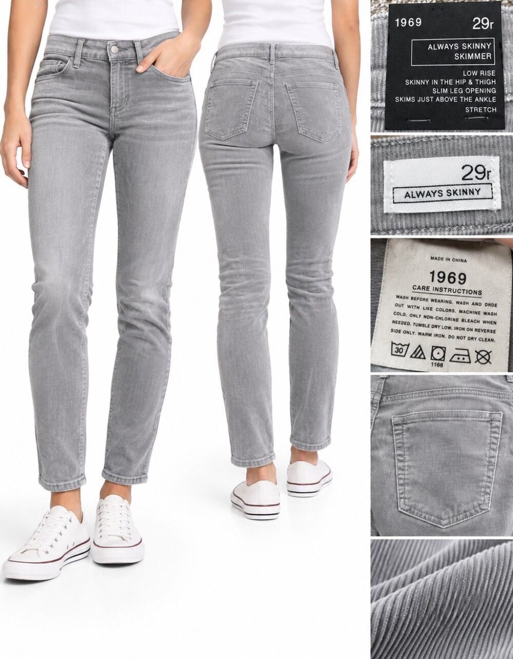 Elevated Basic Gap 1969 Always Skinny Women's Corduroy Pants Size 29R Gray NWT